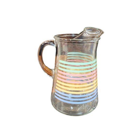 Anchor Hocking Vintage Glass Pastel Bands Pitcher